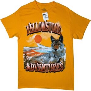 Nordstrom Yellowstone Adventures Graphic T-Shirt Nature Wolf Mens Medium Gold